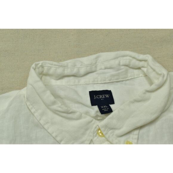 J Crew Men Button Down Shirt Short Sleeve White Linen Blend Size 2XL Solid - Picture 4 of 8